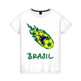 Женская футболка хлопок с принтом Brasil 2014 в Новосибирске, 100% хлопок | прямой крой, круглый вырез горловины, длина до линии бедер, слегка спущенное плечо | бразилия
