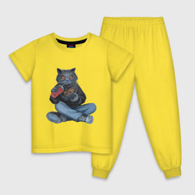 Детская пижама хлопок с принтом Кот геймер в Новосибирске, 100% хлопок |  брюки и футболка прямого кроя, без карманов, на брюках мягкая резинка на поясе и по низу штанин
 | Тематика изображения на принте: джойстик | игрок | кола | контроллер | кот