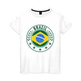 Женская футболка хлопок с принтом Brazil - Бразилия ЧМ-2014 в Новосибирске, 100% хлопок | прямой крой, круглый вырез горловины, длина до линии бедер, слегка спущенное плечо | бразилия