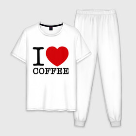 Мужская пижама хлопок с принтом I love coffee в Новосибирске, 100% хлопок | брюки и футболка прямого кроя, без карманов, на брюках мягкая резинка на поясе и по низу штанин
 | Тематика изображения на принте: coffee | heart | love | кофе | люблю | сердце
