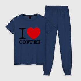 Женская пижама хлопок с принтом I love coffee в Новосибирске, 100% хлопок | брюки и футболка прямого кроя, без карманов, на брюках мягкая резинка на поясе и по низу штанин | Тематика изображения на принте: coffee | heart | love | кофе | люблю | сердце