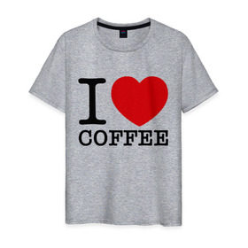 Мужская футболка хлопок с принтом I love coffee в Новосибирске, 100% хлопок | прямой крой, круглый вырез горловины, длина до линии бедер, слегка спущенное плечо. | Тематика изображения на принте: coffee | heart | love | кофе | люблю | сердце