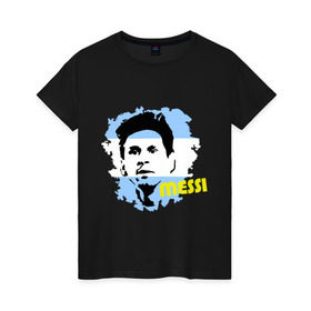 Женская футболка хлопок с принтом Месси (Messi) в Новосибирске, 100% хлопок | прямой крой, круглый вырез горловины, длина до линии бедер, слегка спущенное плечо | argentina | football | lionel | messi | аргентина | футбол