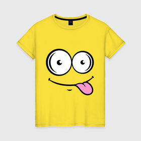 Женская футболка хлопок с принтом Кайфушки в Новосибирске, 100% хлопок | прямой крой, круглый вырез горловины, длина до линии бедер, слегка спущенное плечо | кайфушки | лыба | рожица | смайл | улыбка | язык