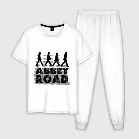 Мужская пижама хлопок с принтом Abbey Road в Новосибирске, 100% хлопок | брюки и футболка прямого кроя, без карманов, на брюках мягкая резинка на поясе и по низу штанин
 | 