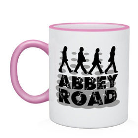 Кружка двухцветная с принтом Abbey Road в Новосибирске, керамика | объем — 330 мл, диаметр — 80 мм. Цветная ручка и кайма сверху, в некоторых цветах — вся внутренняя часть | 