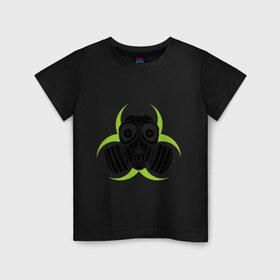 Детская футболка хлопок с принтом Радиация и противогаз в Новосибирске, 100% хлопок | круглый вырез горловины, полуприлегающий силуэт, длина до линии бедер | Тематика изображения на принте: биологическая | опасность | противогаз | радиация | респиратор