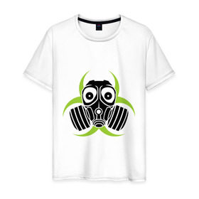 Мужская футболка хлопок с принтом Радиация и противогаз в Новосибирске, 100% хлопок | прямой крой, круглый вырез горловины, длина до линии бедер, слегка спущенное плечо. | Тематика изображения на принте: биологическая | опасность | противогаз | радиация | респиратор