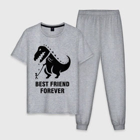 Мужская пижама хлопок с принтом Годзилла Best friend в Новосибирске, 100% хлопок | брюки и футболка прямого кроя, без карманов, на брюках мягкая резинка на поясе и по низу штанин
 | годзилла | динозавр | друг | лучший | навек | навсегда | тираннозавр