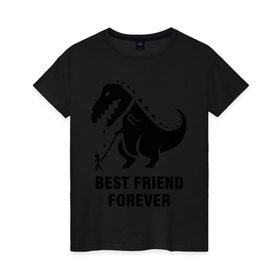 Женская футболка хлопок с принтом Годзилла Best friend в Новосибирске, 100% хлопок | прямой крой, круглый вырез горловины, длина до линии бедер, слегка спущенное плечо | годзилла | динозавр | друг | лучший | навек | навсегда | тираннозавр