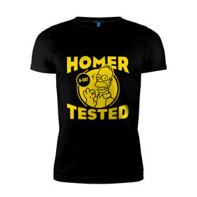 Мужская футболка премиум с принтом Homer tested в Новосибирске, 92% хлопок, 8% лайкра | приталенный силуэт, круглый вырез ворота, длина до линии бедра, короткий рукав | гомер