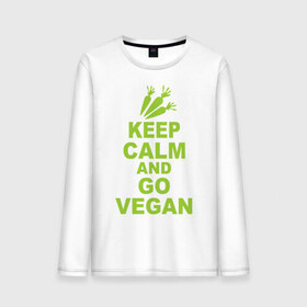 Мужской лонгслив хлопок с принтом Keep calm and go vegan в Новосибирске, 100% хлопок |  | Тематика изображения на принте: 