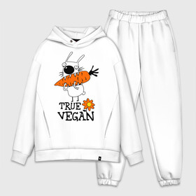 Мужской костюм хлопок OVERSIZE с принтом True vegan (истинный веган) в Новосибирске,  |  | Тематика изображения на принте: carrot | flower | rabbit | true | vegan | веган | заяц | истинный | морковка | ролик | цветок | экология