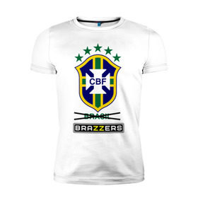 Мужская футболка премиум с принтом Сборная Бразилии по футболу в Новосибирске, 92% хлопок, 8% лайкра | приталенный силуэт, круглый вырез ворота, длина до линии бедра, короткий рукав | brazzers | бразилия