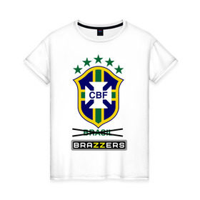 Женская футболка хлопок с принтом Сборная Бразилии по футболу в Новосибирске, 100% хлопок | прямой крой, круглый вырез горловины, длина до линии бедер, слегка спущенное плечо | brazzers | бразилия