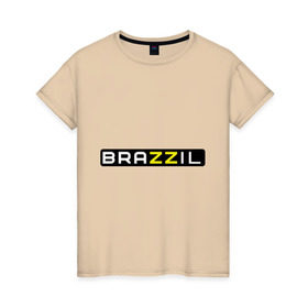Женская футболка хлопок с принтом Brazzil в Новосибирске, 100% хлопок | прямой крой, круглый вырез горловины, длина до линии бедер, слегка спущенное плечо | brazzers | бразилия