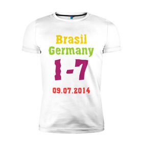 Мужская футболка премиум с принтом Бразилия - Германия в Новосибирске, 92% хлопок, 8% лайкра | приталенный силуэт, круглый вырез ворота, длина до линии бедра, короткий рукав | Тематика изображения на принте: 