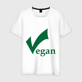 Мужская футболка хлопок с принтом Vegan в Новосибирске, 100% хлопок | прямой крой, круглый вырез горловины, длина до линии бедер, слегка спущенное плечо. | vegan | vegetarian | веган | вегетарианец