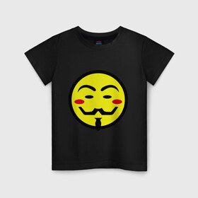 Детская футболка хлопок с принтом Вендетта смайлик в Новосибирске, 100% хлопок | круглый вырез горловины, полуприлегающий силуэт, длина до линии бедер | vendetta | анонимус | вендетта | гай | значит | маска | смайл | фокс