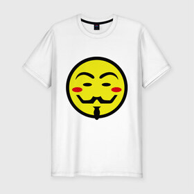 Мужская футболка премиум с принтом Вендетта смайлик в Новосибирске, 92% хлопок, 8% лайкра | приталенный силуэт, круглый вырез ворота, длина до линии бедра, короткий рукав | vendetta | анонимус | вендетта | гай | значит | маска | смайл | фокс