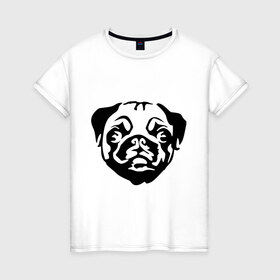 Женская футболка хлопок с принтом Щенок мопса в Новосибирске, 100% хлопок | прямой крой, круглый вырез горловины, длина до линии бедер, слегка спущенное плечо | dog | голова | мопс | пес | псина | собака | щенок