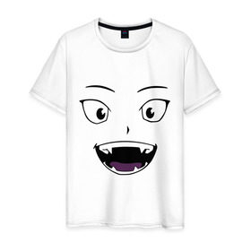 Мужская футболка хлопок с принтом Лицо вампира в стиле аниме в Новосибирске, 100% хлопок | прямой крой, круглый вырез горловины, длина до линии бедер, слегка спущенное плечо. | Тематика изображения на принте: вампир | глаза | зубы | клыки | лицо | монстр | носферату | смайл