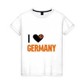 Женская футболка хлопок с принтом I love Germany в Новосибирске, 100% хлопок | прямой крой, круглый вырез горловины, длина до линии бедер, слегка спущенное плечо | deutsch | football | germany | heart | love | германия | люблю | мяч | сердце | футбол