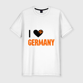 Мужская футболка премиум с принтом I love Germany в Новосибирске, 92% хлопок, 8% лайкра | приталенный силуэт, круглый вырез ворота, длина до линии бедра, короткий рукав | deutsch | football | germany | heart | love | германия | люблю | мяч | сердце | футбол