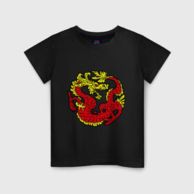 Детская футболка хлопок с принтом Красный дракон в Новосибирске, 100% хлопок | круглый вырез горловины, полуприлегающий силуэт, длина до линии бедер | дракон | китайский | красный | мифология | огонь | пламя