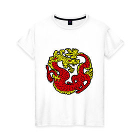 Женская футболка хлопок с принтом Красный дракон в Новосибирске, 100% хлопок | прямой крой, круглый вырез горловины, длина до линии бедер, слегка спущенное плечо | дракон | китайский | красный | мифология | огонь | пламя