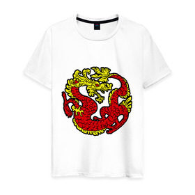 Мужская футболка хлопок с принтом Красный дракон в Новосибирске, 100% хлопок | прямой крой, круглый вырез горловины, длина до линии бедер, слегка спущенное плечо. | дракон | китайский | красный | мифология | огонь | пламя