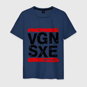 Мужская футболка хлопок с принтом Vegan sXe в Новосибирске, 100% хлопок | прямой крой, круглый вырез горловины, длина до линии бедер, слегка спущенное плечо. | vegan | вегетарианец | еда