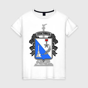 Женская футболка хлопок с принтом Герб Севастополя в Новосибирске, 100% хлопок | прямой крой, круглый вырез горловины, длина до линии бедер, слегка спущенное плечо | герб севастополя | туристические