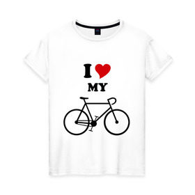 Женская футболка хлопок с принтом Я люблю велосипед в Новосибирске, 100% хлопок | прямой крой, круглый вырез горловины, длина до линии бедер, слегка спущенное плечо | велик | велосипед | девушка | сердечко | я