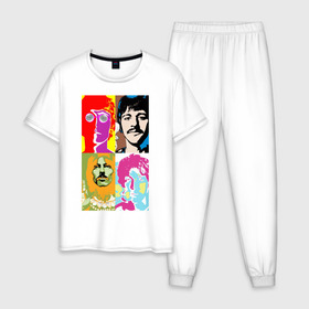 Мужская пижама хлопок с принтом The Beatles в Новосибирске, 100% хлопок | брюки и футболка прямого кроя, без карманов, на брюках мягкая резинка на поясе и по низу штанин
 | 