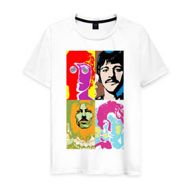 Мужская футболка хлопок с принтом The Beatles в Новосибирске, 100% хлопок | прямой крой, круглый вырез горловины, длина до линии бедер, слегка спущенное плечо. | 
