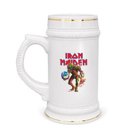 Кружка пивная с принтом Iron Maiden в Новосибирске,  керамика (Материал выдерживает высокую температуру, стоит избегать резкого перепада температур) |  объем 630 мл | Тематика изображения на принте: iron maiden
