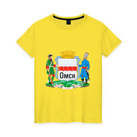 Женская футболка хлопок с принтом Омск в Новосибирске, 100% хлопок | прямой крой, круглый вырез горловины, длина до линии бедер, слегка спущенное плечо | герб | гордость | город | омск