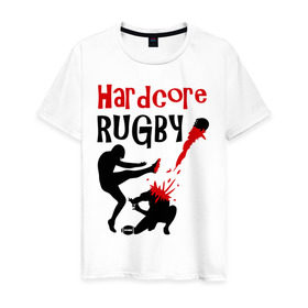 Мужская футболка хлопок с принтом Hardcore Rugby в Новосибирске, 100% хлопок | прямой крой, круглый вырез горловины, длина до линии бедер, слегка спущенное плечо. | регби