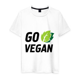 Мужская футболка хлопок с принтом Go vegan в Новосибирске, 100% хлопок | прямой крой, круглый вырез горловины, длина до линии бедер, слегка спущенное плечо. | go | vegan | будь | веган | вегетарианец | здоровье