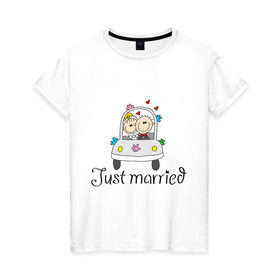 Женская футболка хлопок с принтом Женатики в Новосибирске, 100% хлопок | прямой крой, круглый вырез горловины, длина до линии бедер, слегка спущенное плечо | брак | жена | женатики | жених | молодожены | муж | невеста | свадьба