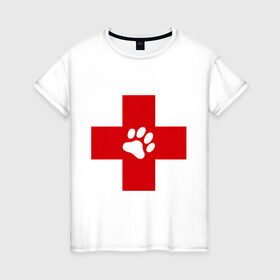 Женская футболка хлопок с принтом Ветеринар в Новосибирске, 100% хлопок | прямой крой, круглый вырез горловины, длина до линии бедер, слегка спущенное плечо | ветеринар | врач | доктор | красный | крест