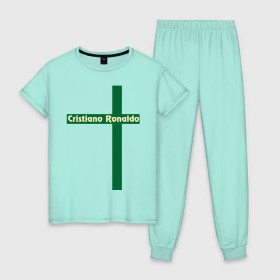 Женская пижама хлопок с принтом Cristiano Ronaldo в Новосибирске, 100% хлопок | брюки и футболка прямого кроя, без карманов, на брюках мягкая резинка на поясе и по низу штанин | cristiano | ronaldo | криштиану | мадрид | реал | роналду | сборная | флаг | футбол