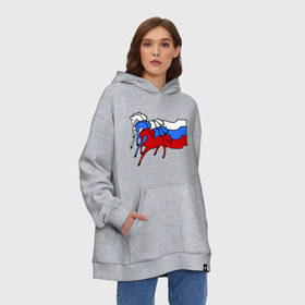 Худи SuperOversize хлопок с принтом Сильная Россия в Новосибирске, 70% хлопок, 30% полиэстер, мягкий начес внутри | карман-кенгуру, эластичная резинка на манжетах и по нижней кромке, двухслойный капюшон
 | кони | лошадь | россия | сильная | триколор | тройка | флаг