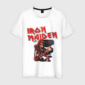 Мужская футболка хлопок с принтом Iron Maiden в Новосибирске, 100% хлопок | прямой крой, круглый вырез горловины, длина до линии бедер, слегка спущенное плечо. | Тематика изображения на принте: гитара | скелет
