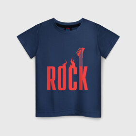 Детская футболка хлопок с принтом Rock (пылающая надпись) в Новосибирске, 100% хлопок | круглый вырез горловины, полуприлегающий силуэт, длина до линии бедер | гитара