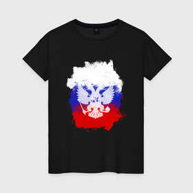 Женская футболка хлопок с принтом Герб в Новосибирске, 100% хлопок | прямой крой, круглый вырез горловины, длина до линии бедер, слегка спущенное плечо | патриоты | россия | рф | флаг