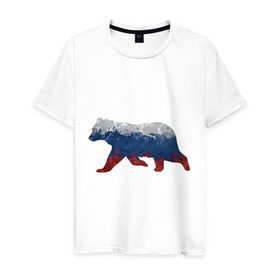 Мужская футболка хлопок с принтом Русский медведь в Новосибирске, 100% хлопок | прямой крой, круглый вырез горловины, длина до линии бедер, слегка спущенное плечо. | Тематика изображения на принте: 