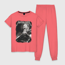 Женская пижама хлопок с принтом Metallica в Новосибирске, 100% хлопок | брюки и футболка прямого кроя, без карманов, на брюках мягкая резинка на поясе и по низу штанин | металлика