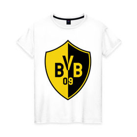 Женская футболка хлопок с принтом FC Borussia Dortmund Shield в Новосибирске, 100% хлопок | прямой крой, круглый вырез горловины, длина до линии бедер, слегка спущенное плечо | borussia | dortmund | fc | football | shield | клуб | фк | футбол